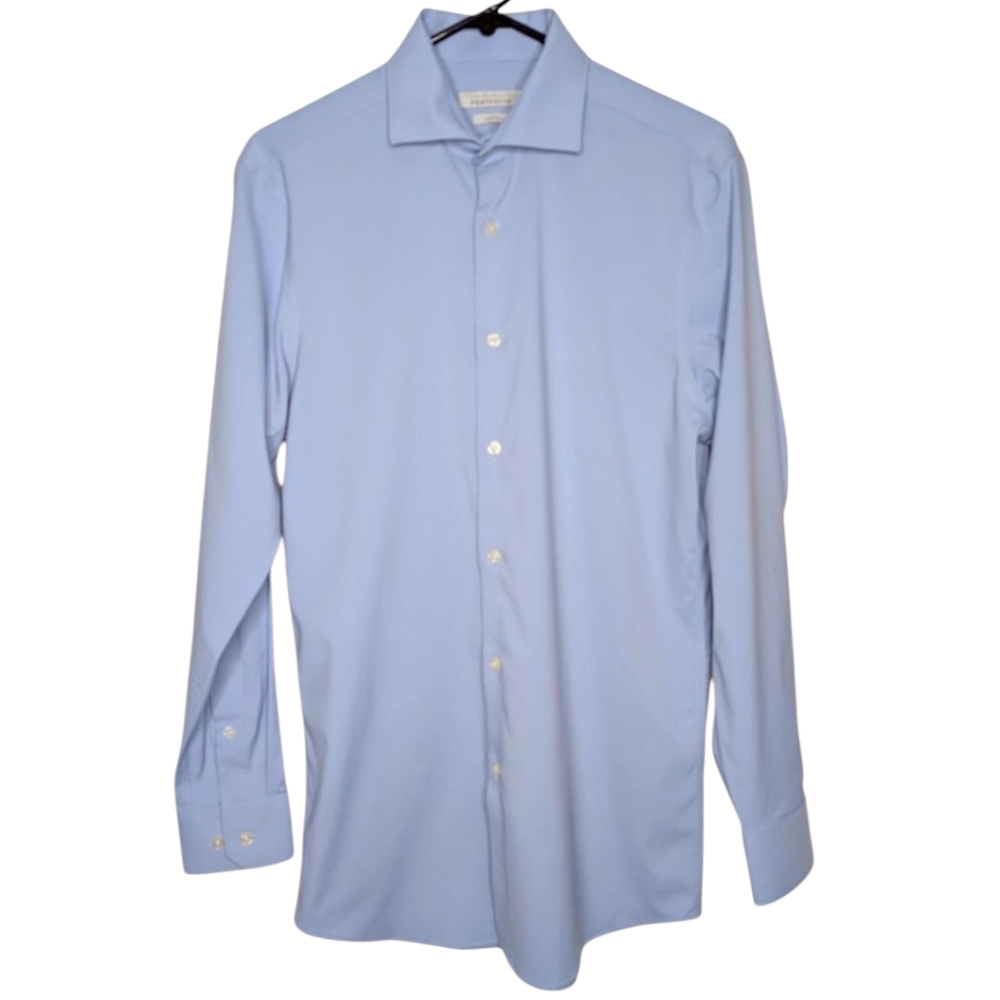 Perry Ellis Portfolio Men's Slim Fit Collared Long Sleeve Blue Shirt 15 32/33